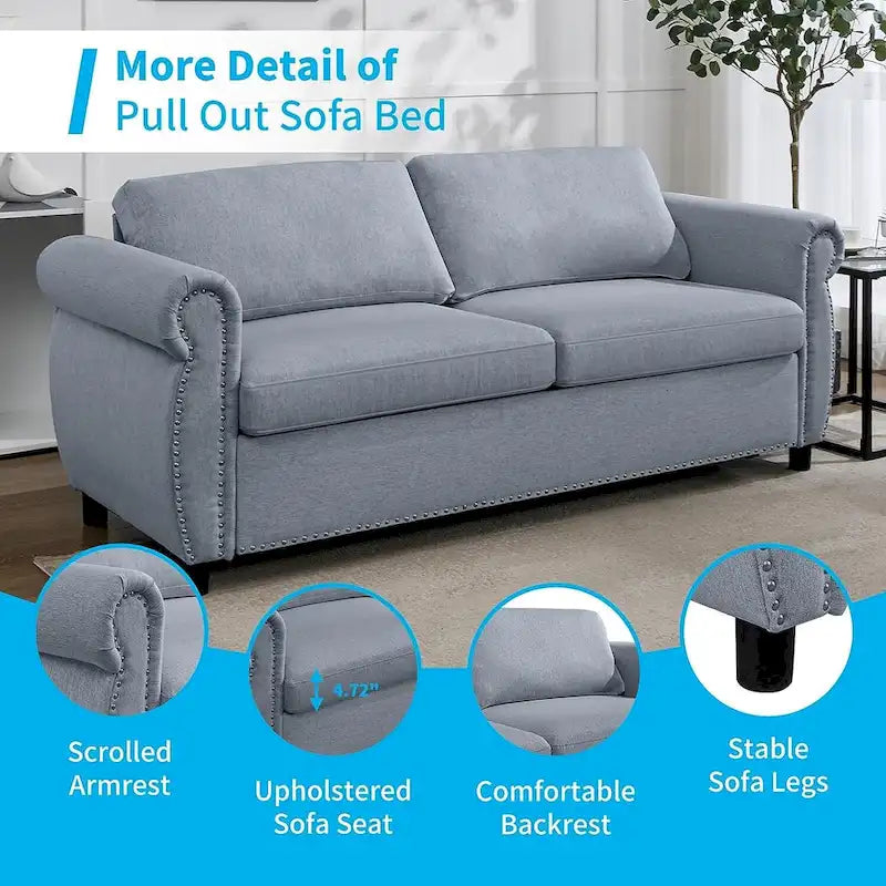 Mixoy Pull Out 2 in 1 Sleeper Sofa Bed with Mattress,Convertible Upholstered Loveseat with Nailhead
