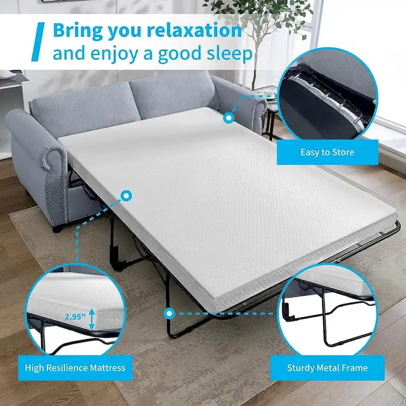 Mixoy Pull Out 2 in 1 Sleeper Sofa Bed with Mattress,Convertible Upholstered Loveseat with Nailhead