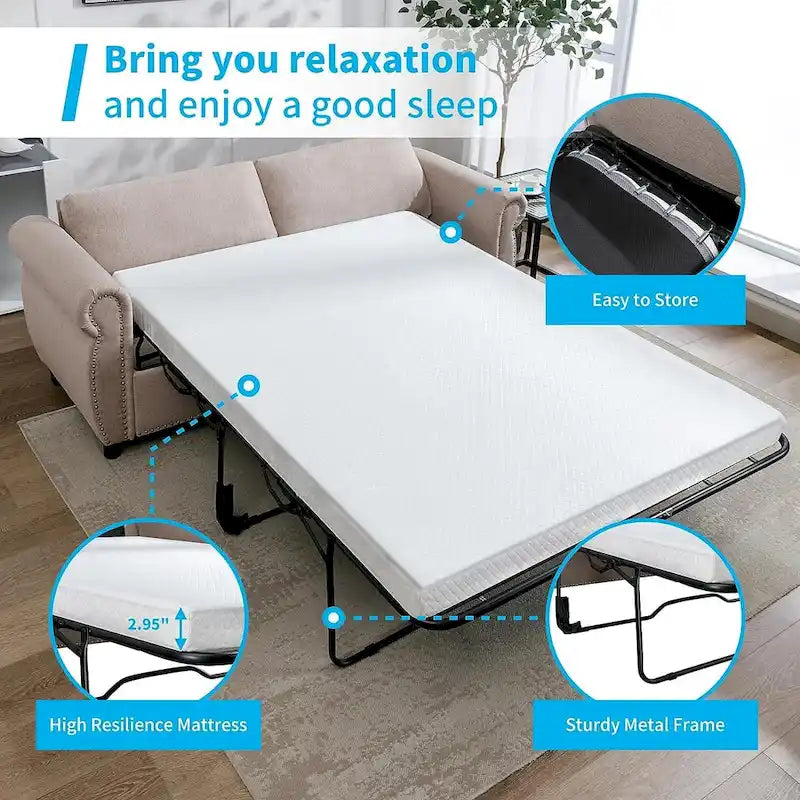 Mixoy Pull Out 2 in 1 Sleeper Sofa Bed with Mattress,Convertible Upholstered Loveseat with Nailhead