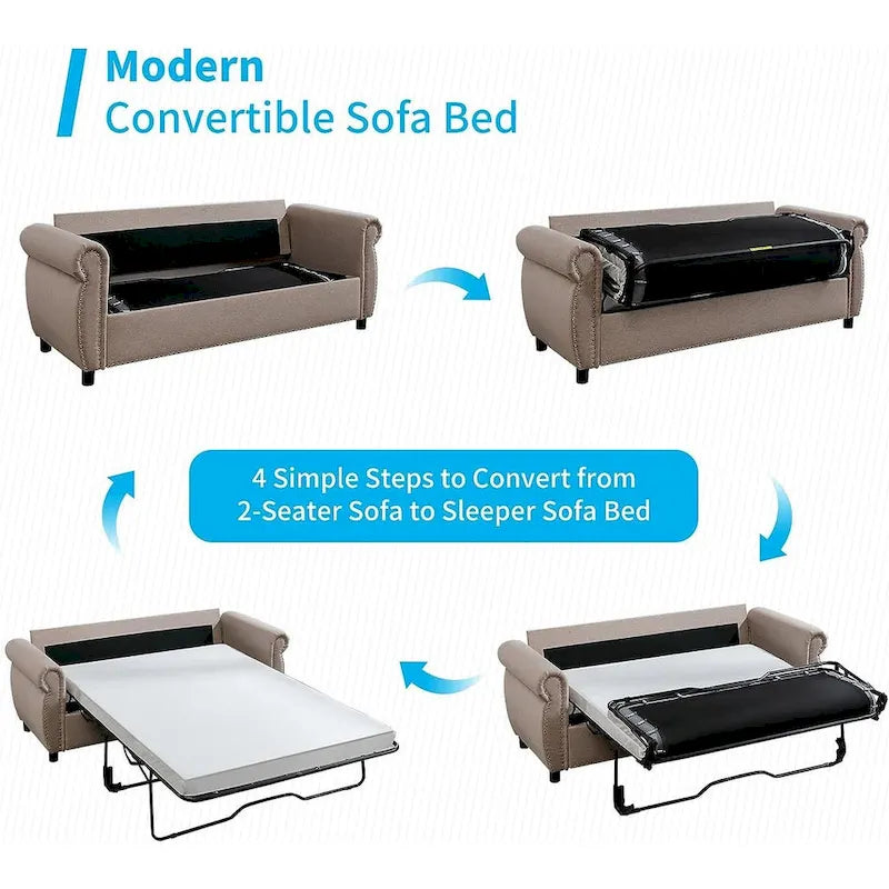 Mixoy Pull Out 2 in 1 Sleeper Sofa Bed with Mattress,Convertible Upholstered Loveseat with Nailhead