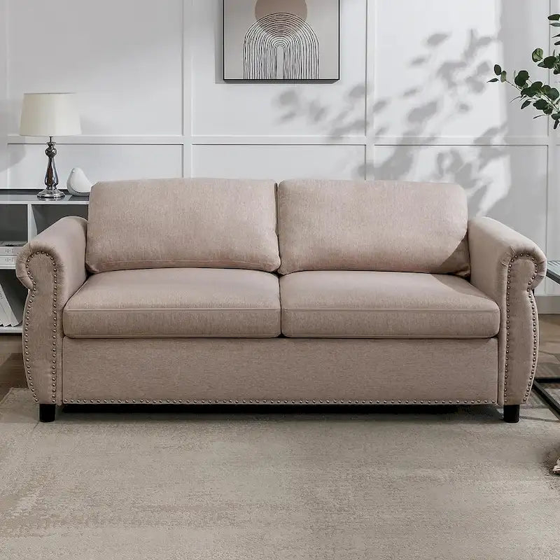 Mixoy Pull Out 2 in 1 Sleeper Sofa Bed with Mattress,Convertible Upholstered Loveseat with Nailhead