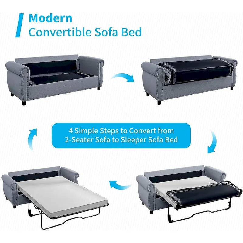 Mixoy Pull Out 2 in 1 Sleeper Sofa Bed with Mattress,Convertible Upholstered Loveseat with Nailhead