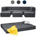 Mixoy Queen Convertible Velvet Futon Sofa Bed with 3 Ottomans,Memory Foam,Foldable Mattress Floor Couch Sofa