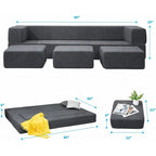 Mixoy Queen Convertible Velvet Futon Sofa Bed with 3 Ottomans,Memory Foam,Foldable Mattress Floor Couch Sofa