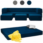 Mixoy Queen Convertible Velvet Futon Sofa Bed with 3 Ottomans,Memory Foam,Foldable Mattress Floor Couch Sofa