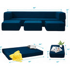 Mixoy Queen Convertible Velvet Futon Sofa Bed with 3 Ottomans,Memory Foam,Foldable Mattress Floor Couch Sofa