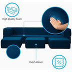 Mixoy Queen Convertible Velvet Futon Sofa Bed with 3 Ottomans,Memory Foam,Foldable Mattress Floor Couch Sofa