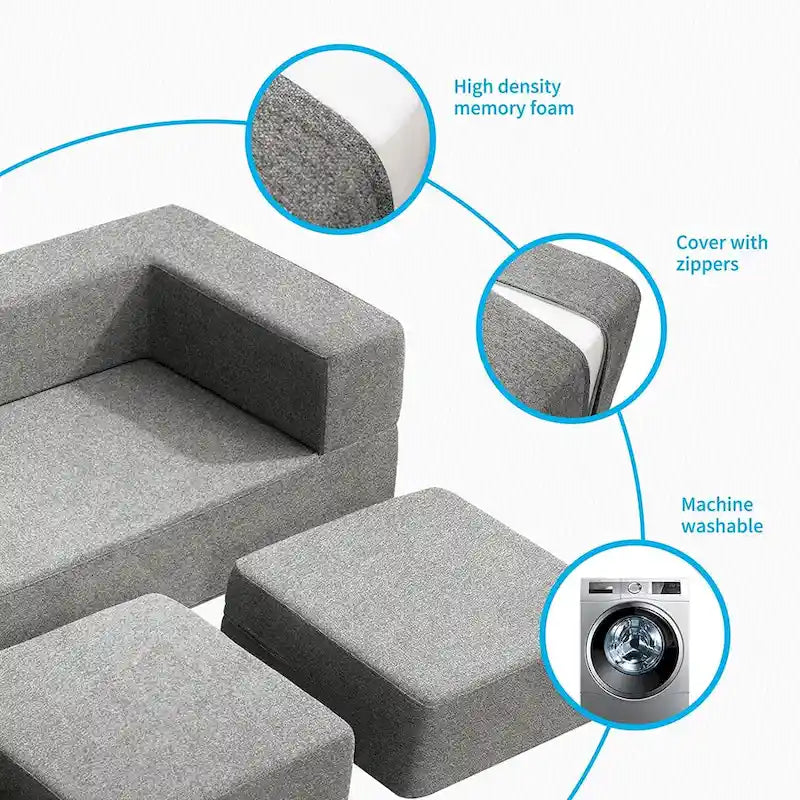 Mixoy Queen Convertible Velvet Futon Sofa Bed with 3 Ottomans,Memory Foam,Foldable Mattress Floor Couch Sofa