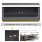 TV Stand with Fluted Glass, Entertainment Center for TVs Up to 70, Faux Marble Top TV Console Table with Gold Frame Base