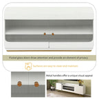 TV Stand with Fluted Glass, Entertainment Center for TVs Up to 70, Faux Marble Top TV Console Table with Gold Frame Base