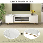 TV Stand with Fluted Glass, Entertainment Center for TVs Up to 70, Faux Marble Top TV Console Table with Gold Frame Base