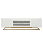 TV Stand with Fluted Glass, Entertainment Center for TVs Up to 70, Faux Marble Top TV Console Table with Gold Frame Base