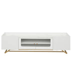 TV Stand with Fluted Glass, Entertainment Center for TVs Up to 70, Faux Marble Top TV Console Table with Gold Frame Base