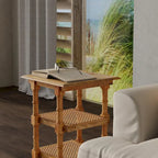 Carolina Living Chesterfield Wood & Cane 3 Shelf Side Table - Natural