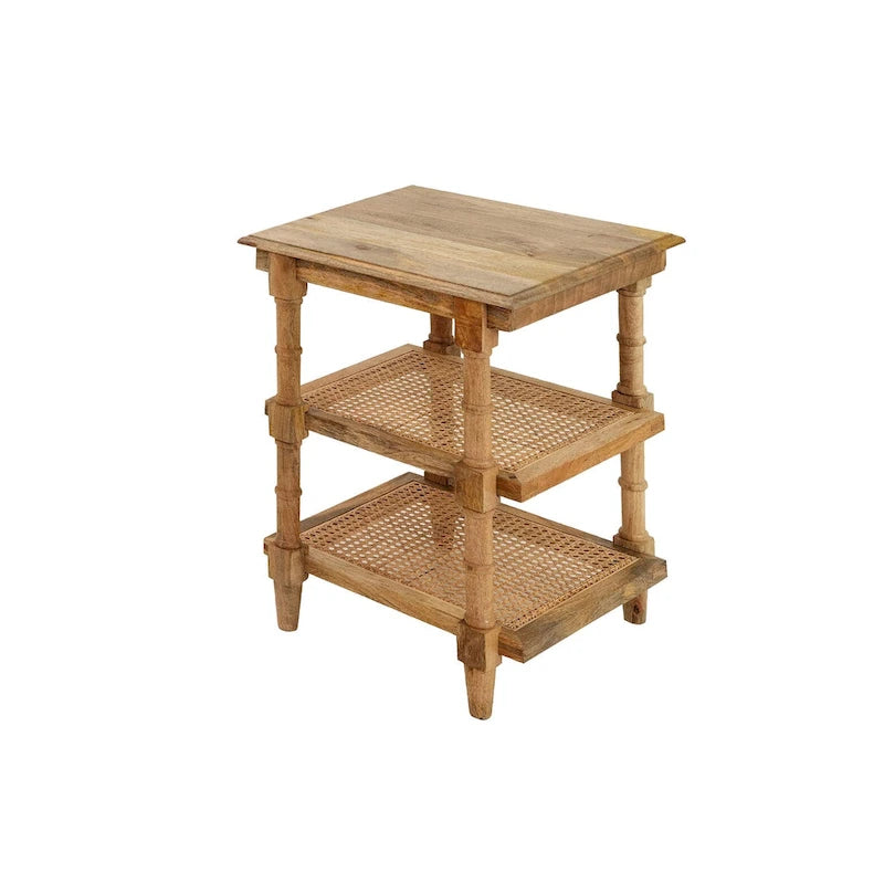 Carolina Living Chesterfield Wood & Cane 3 Shelf Side Table - Natural