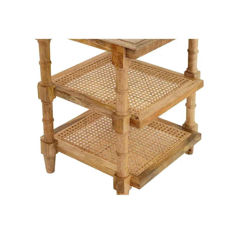 Carolina Living Chesterfield Wood & Cane 3 Shelf Side Table - Natural