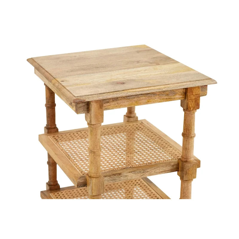 Carolina Living Chesterfield Wood & Cane 3 Shelf Side Table - Natural