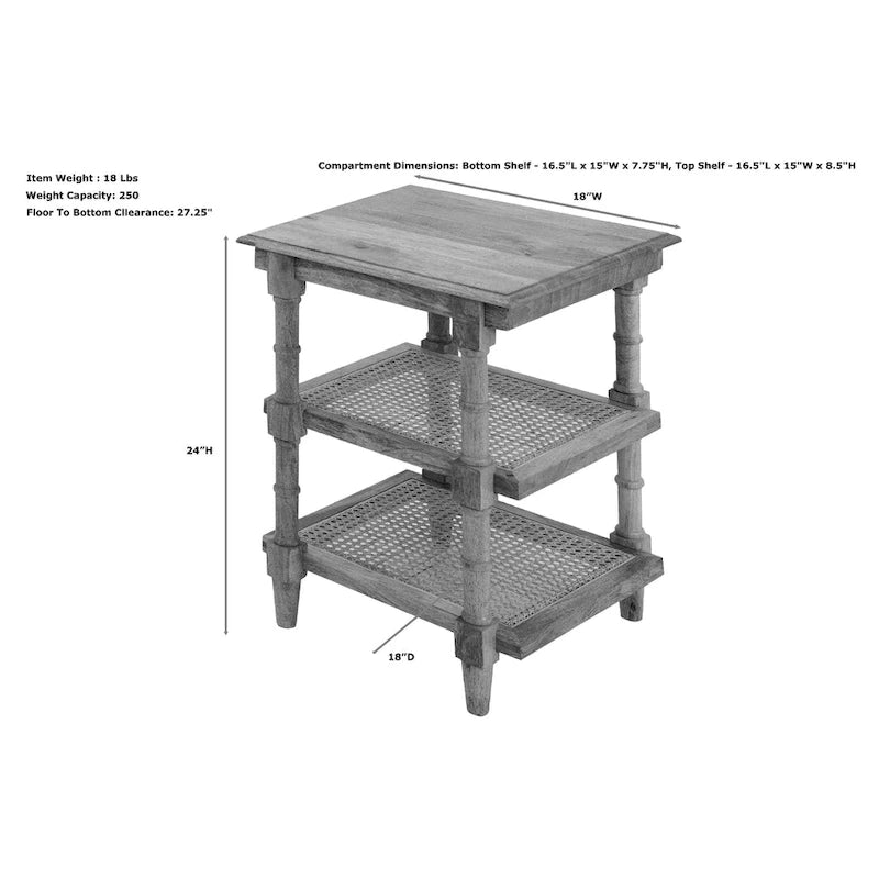 Carolina Living Chesterfield Wood & Cane 3 Shelf Side Table - Natural