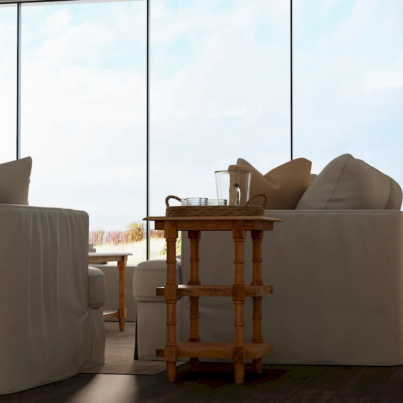 Carolina Living Chesterfield Wood & Cane 3 Shelf Side Table - Natural