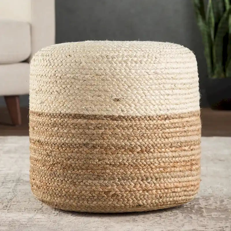 Juniper Home Saba Round Ombre Jute Pouf Ottoman/Foot Stool