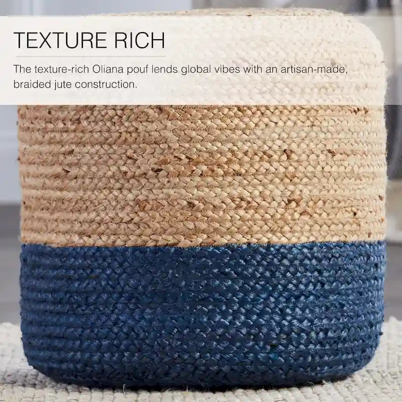 Juniper Home Saba Round Ombre Jute Pouf Ottoman/Foot Stool