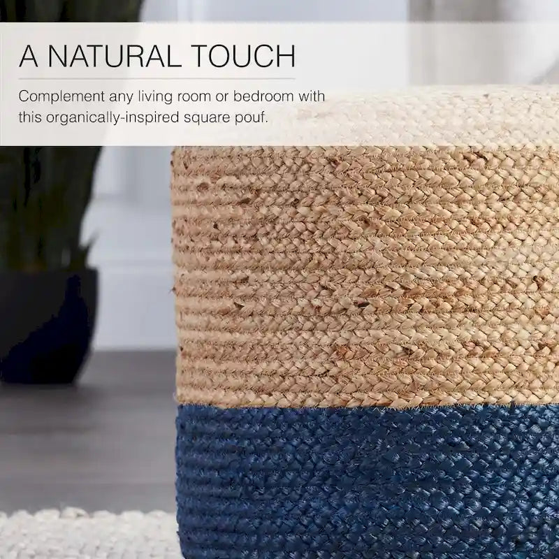 Juniper Home Saba Round Ombre Jute Pouf Ottoman/Foot Stool