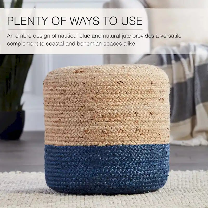 Juniper Home Saba Round Ombre Jute Pouf Ottoman/Foot Stool