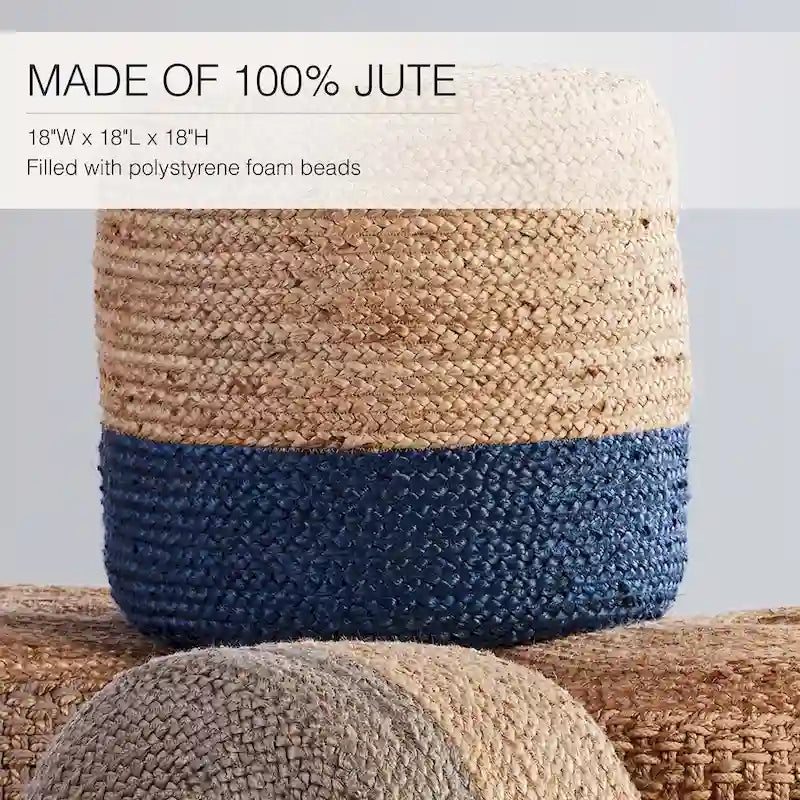 Juniper Home Saba Round Ombre Jute Pouf Ottoman/Foot Stool