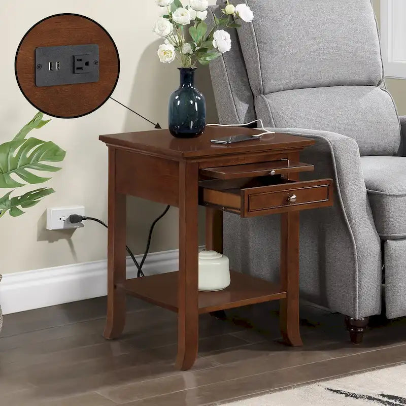 American Heritage Logan 1 Drawer End Table with Charging Station and Pull-Out Shelf