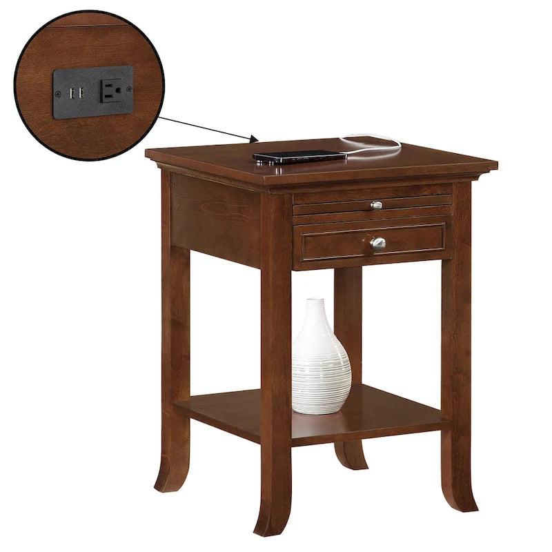 American Heritage Logan 1 Drawer End Table with Charging Station and Pull-Out Shelf