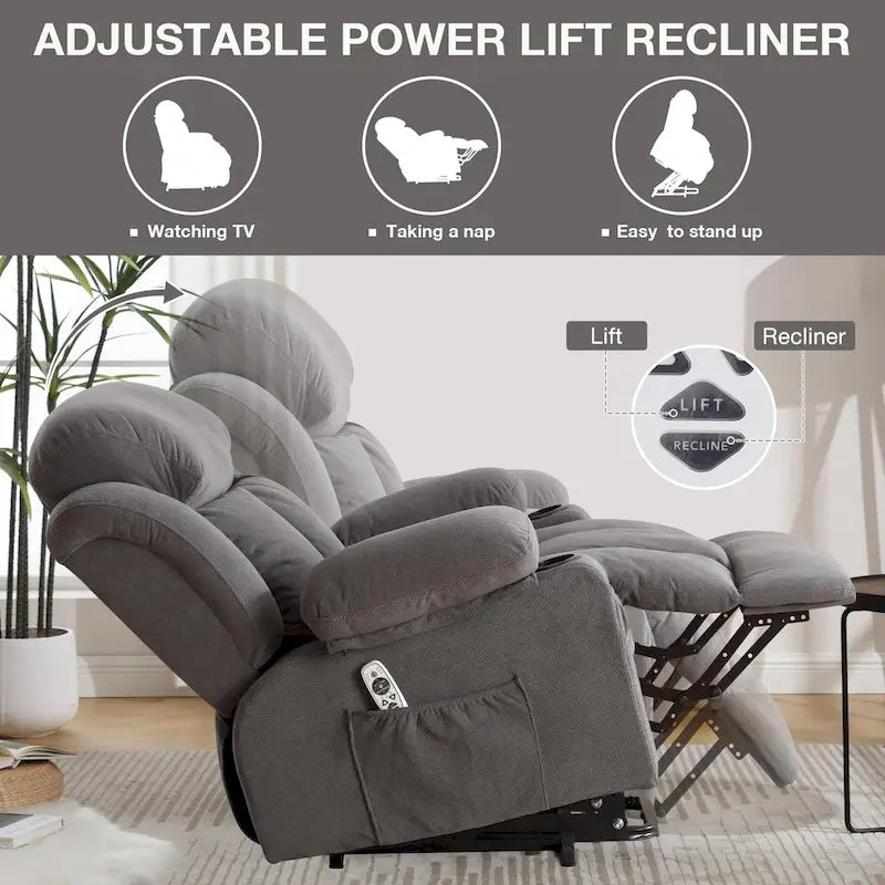 Power Lift Chairs Recliners, Heat & Massage, USB Port, Remote Control