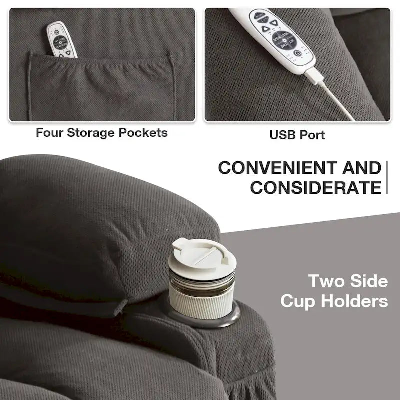 Power Lift Chairs Recliners, Heat & Massage, USB Port, Remote Control