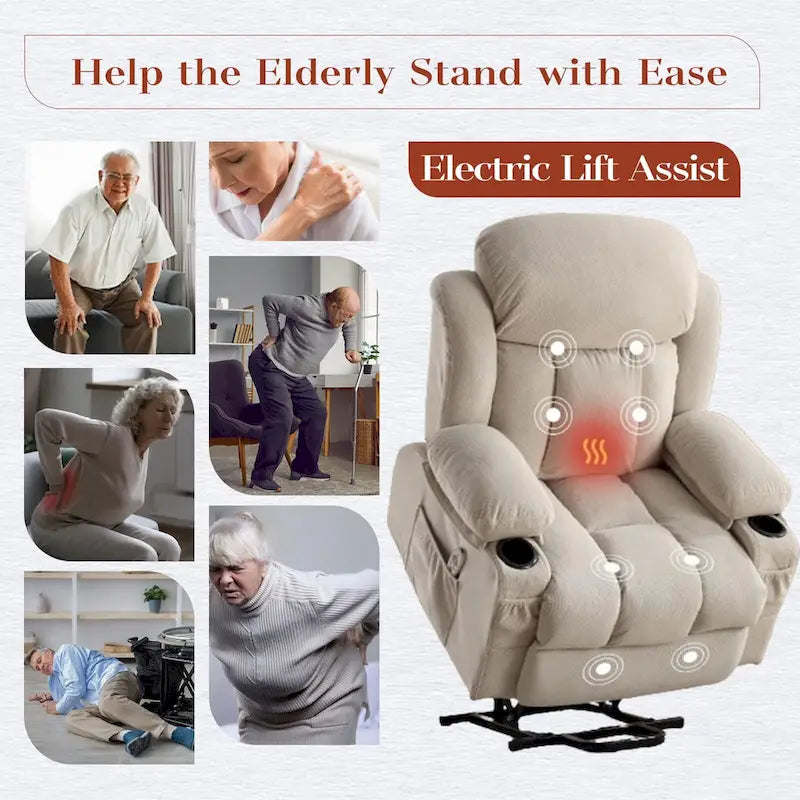 Power Lift Chairs Recliners, Heat & Massage, USB Port, Remote Control