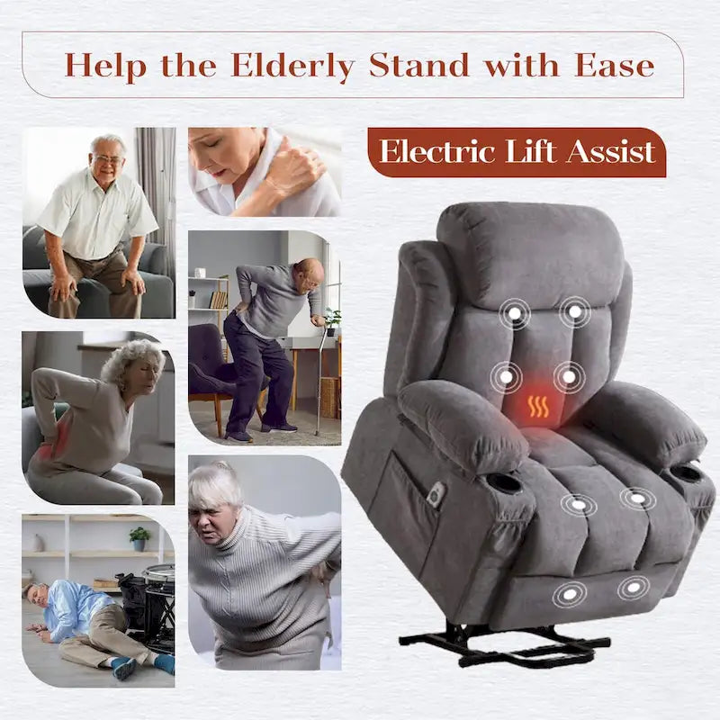 Power Lift Chairs Recliners, Heat & Massage, USB Port, Remote Control
