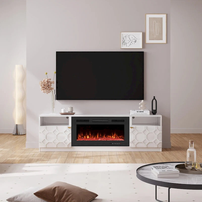 Clihome 36 Electric Fireplace High Gloss 70 TV Stand