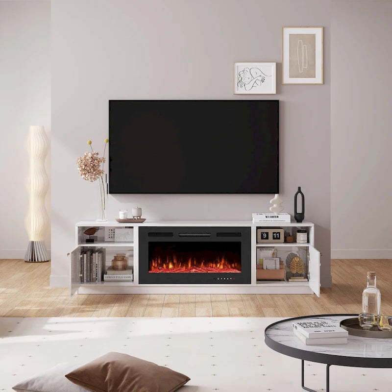 Clihome 36 Electric Fireplace High Gloss 70 TV Stand