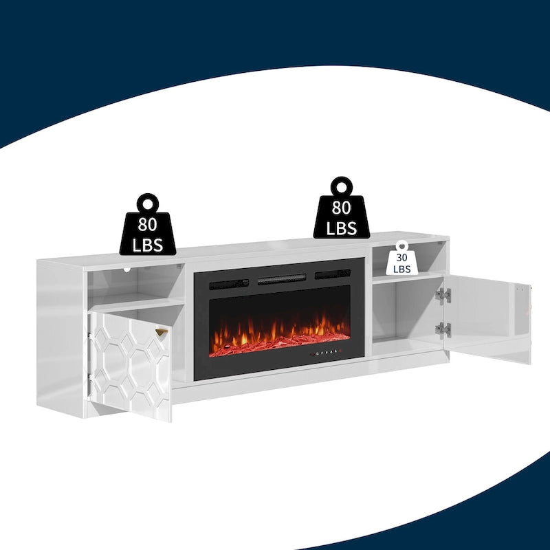 Clihome 36 Electric Fireplace High Gloss 70 TV Stand