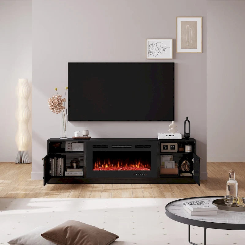 Clihome 36 Electric Fireplace High Gloss 70 TV Stand