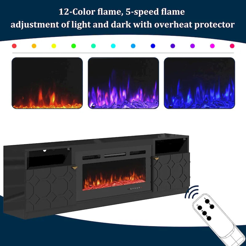 Clihome 36 Electric Fireplace High Gloss 70 TV Stand