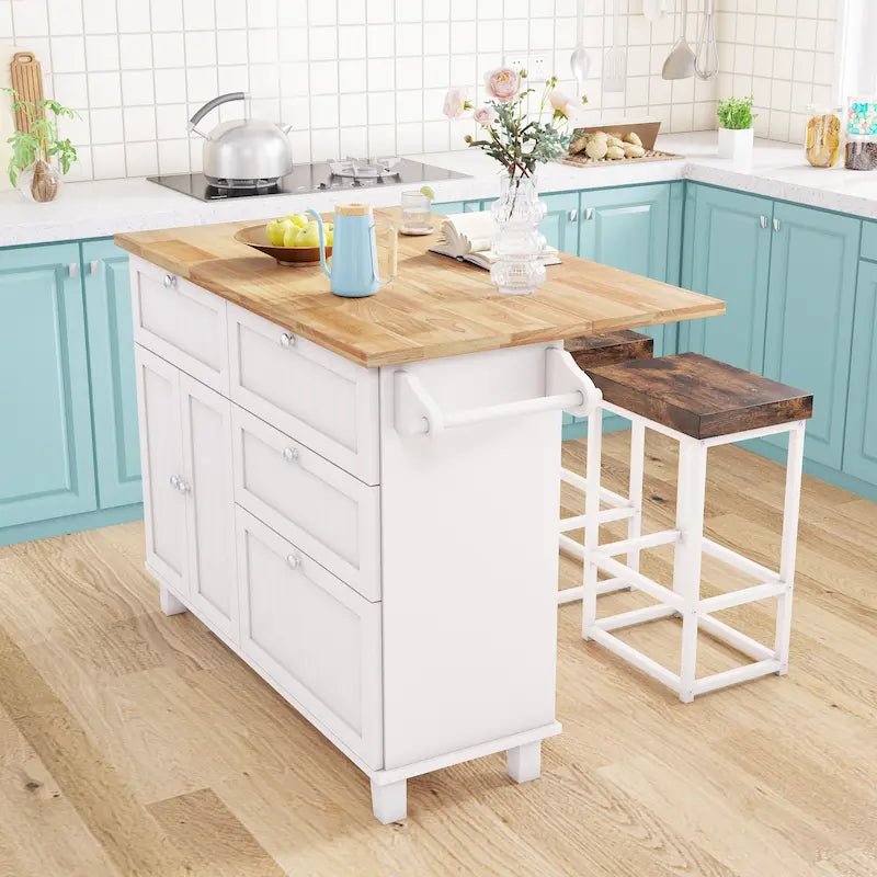 Farmhouse Kitchen Island Set with Drop Leaf