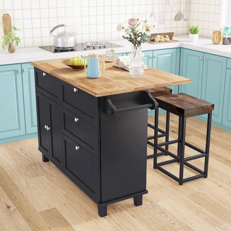 Farmhouse Kitchen Island Set with Drop Leaf