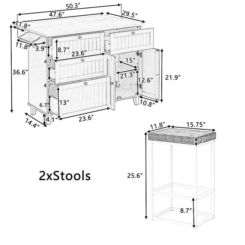 Farmhouse Kitchen Island Set with Drop Leaf