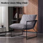 Modern Accent Linen Sling Chair Indoor for Living Room Bedroom and Office Metal Framed Armchair with Soft Bag Cushion