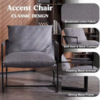 Modern Accent Linen Sling Chair Indoor for Living Room Bedroom and Office Metal Framed Armchair with Soft Bag Cushion