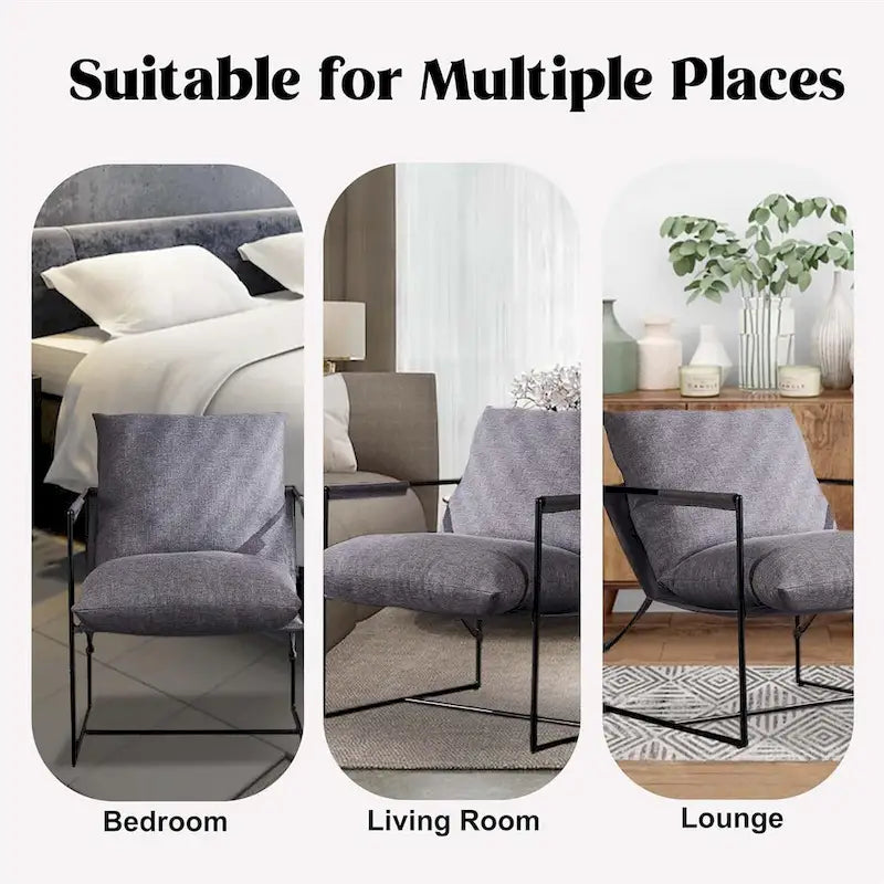 Modern Accent Linen Sling Chair Indoor for Living Room Bedroom and Office Metal Framed Armchair with Soft Bag Cushion
