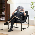 Modern Accent Linen Sling Chair Indoor for Living Room Bedroom and Office Metal Framed Armchair with Soft Bag Cushion