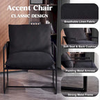 Modern Accent Linen Sling Chair Indoor for Living Room Bedroom and Office Metal Framed Armchair with Soft Bag Cushion