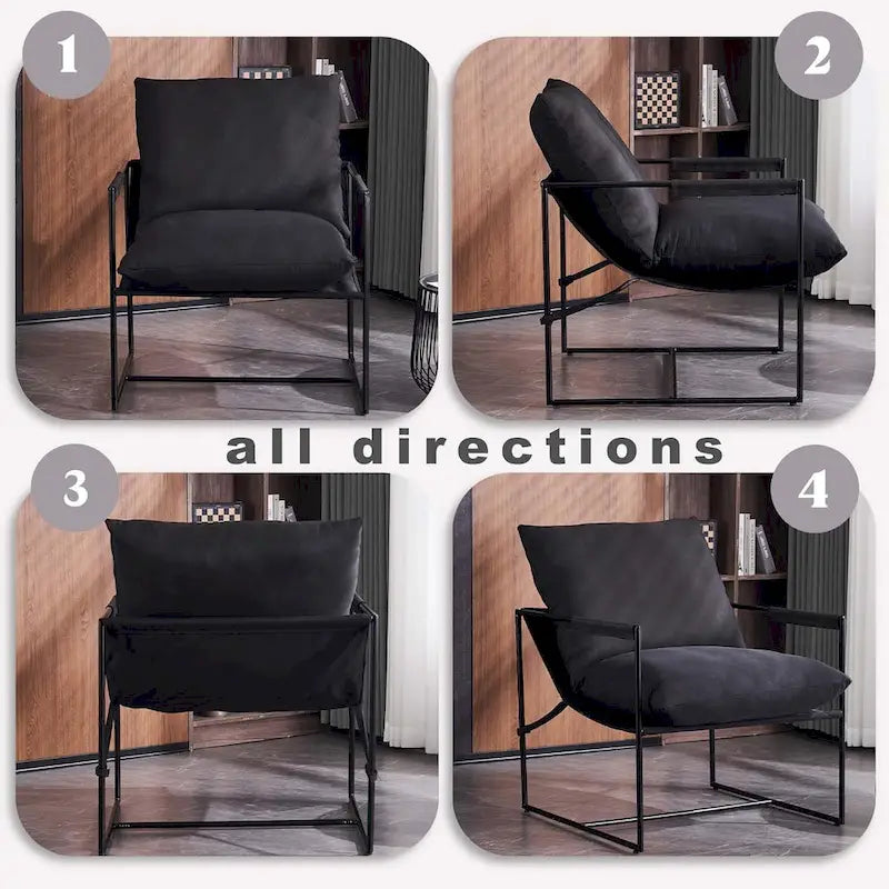 Modern Accent Linen Sling Chair Indoor for Living Room Bedroom and Office Metal Framed Armchair with Soft Bag Cushion