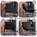 Modern Accent Linen Sling Chair Indoor for Living Room Bedroom and Office Metal Framed Armchair with Soft Bag Cushion