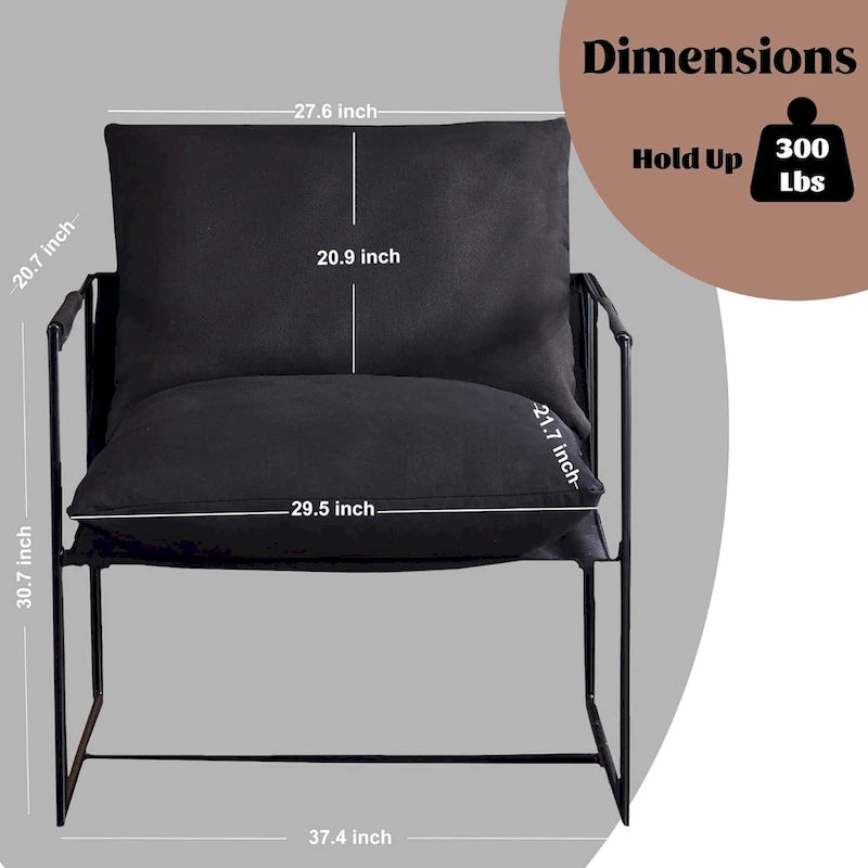 Modern Accent Linen Sling Chair Indoor for Living Room Bedroom and Office Metal Framed Armchair with Soft Bag Cushion